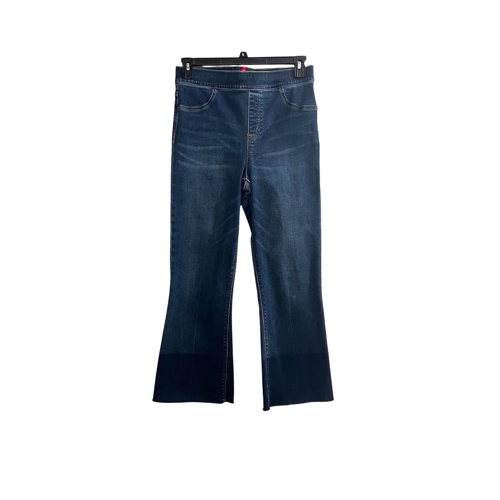 Spanx Flare Jeans Dark Wash Raw Hem Pull On Shaping Denim 20231R Large